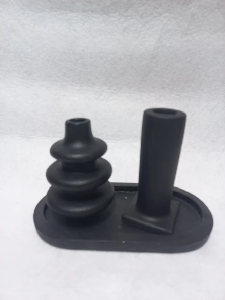 Dekoratif  3 Parça Tabaklı Vazo Set Siyah Dekor - Resim 3