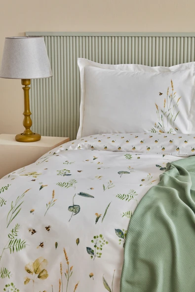 Herbal %100 Pamuk Çift Kişilik Nevresim Pike Set Beyaz - Resim 6