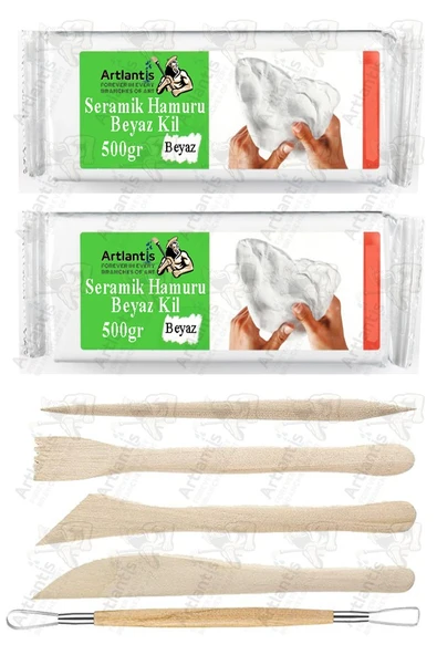 Beyaz Seramik Hamuru 5 li Ahşap Ebeşuar Seti 1 Paket 2 Adet 500gr Beyaz Seramik Hamuru Beyaz Kil Çamuru Modelleme Çamuru