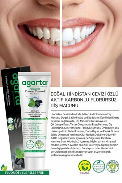 Agarta Doğal Aktif Karbonlu Diş Macunu 100 ml - Resim 3
