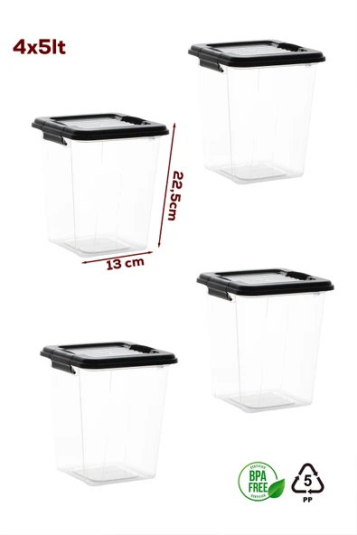 Porsima 4371 4lü Mega Boy Hava Geçirmez Deterjan Saklama Kabı Erzak Saklama Kabı Seti Gri 5lt - Resim 5