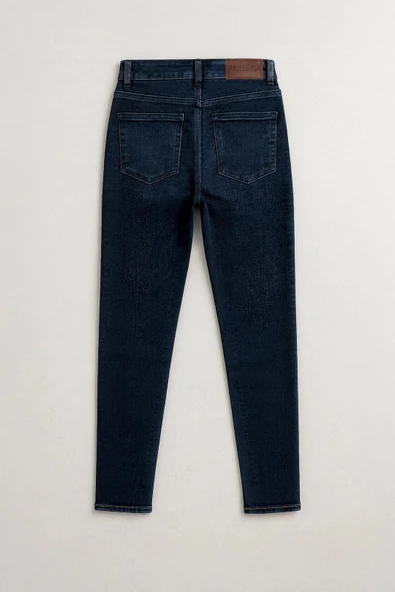 Kadın Skinny Fit Likralı İndigo Jean Pantolon - Resim 5