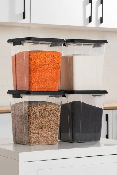 Porsima 4370 4lü Mega Boy Hava Geçirmez Deterjan Saklama Kabı Erzak Saklama Kabı Seti Gri 7,5lt - Resim 3