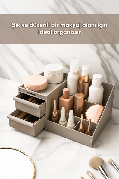 Porsima 5305 Çok Amaçlı Organizer 2 Çekmeceli Kozmetik Parfüm Krem Takı Makyaj Düzenleyici Kapicino - Resim 2