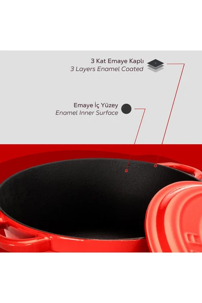 LAVA DÖKÜM YUVARLAK TENCERE DÖKÜM DEMİR KAPAK NEW HERİTAGE SERİSİ ÇAP(Ø)26CM. - 7