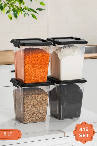 Porsima 4371 4lü Mega Boy Hava Geçirmez Deterjan Saklama Kabı Erzak Saklama Kabı Seti Gri 5lt ürün görseli