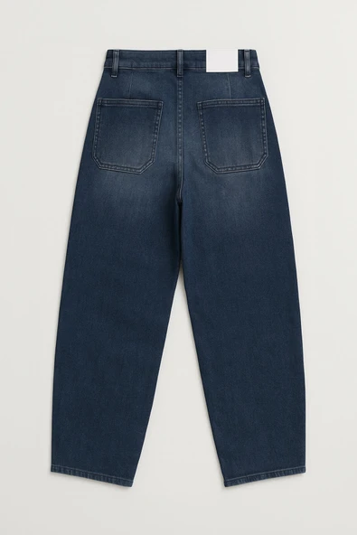 Kadın Normal Bel Barrel Fit Likralı Mavi Jean Pantolon - Resim 2