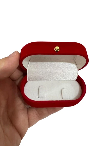 Kırmızı Kadife İkili Yüzük Kutusu Pırlanta Tektaş Yüzük Evlilik Teklifi Özel Kutusu - 5