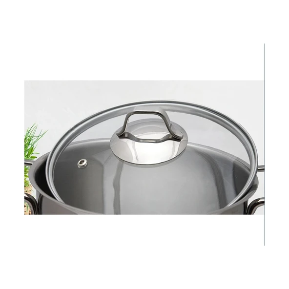 GÜLSAN MEGA İNOX 22CM DERİN TENCERE CAM KAPAK - Resim 3