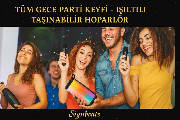 RGB Işıklı Kablosuz Bluetooth Hoparlör 10W Güç, Hafıza Kartı ve AUX Girişli, Taşınabilir Parti Hoparlörü - 4