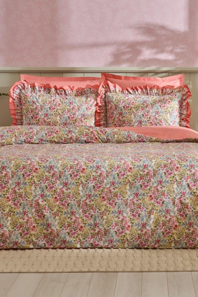 Alice %100 Pamuk Çift Kişilik Nevresim Takımı Somon - Resim 4