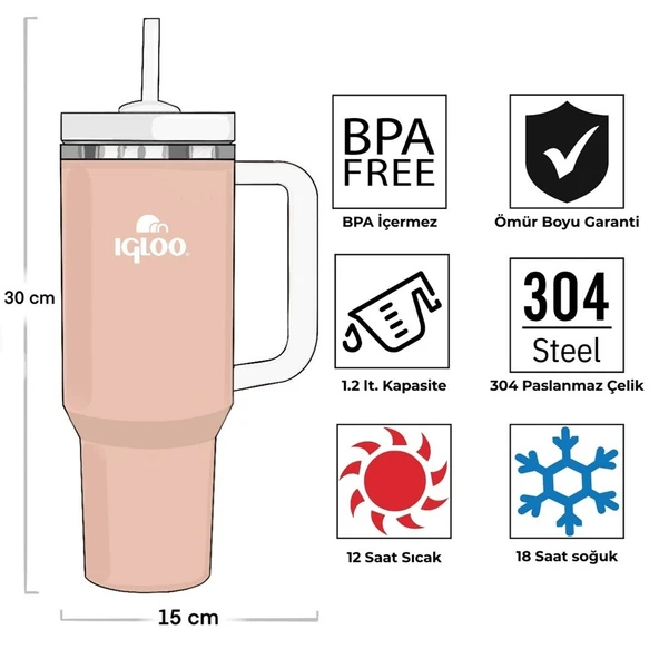 Igloo Stadler Thermo-Mug 1.2 Litre-SOMON BEYAZ - 4