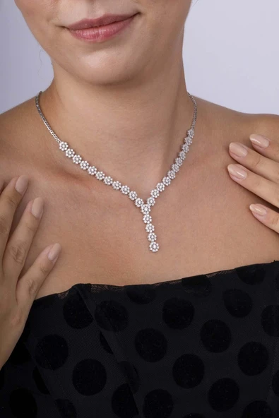 Gümüş Pazarım Papatya Montürlü Rodyum Kaplama 925 Ayar Gümüş Kolye - Resim 3