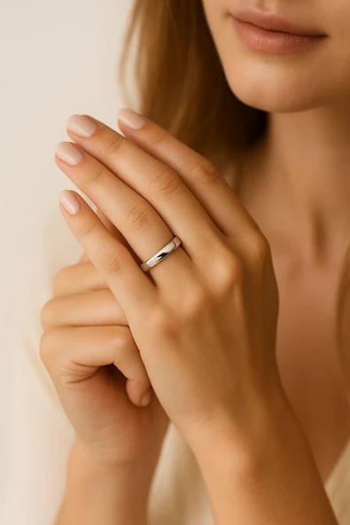 3 Mm Sade Bombeli Gümüş Alyans Söz Nişan Yüzüğü 925 Ayar Yüzük 1 Adet - 6