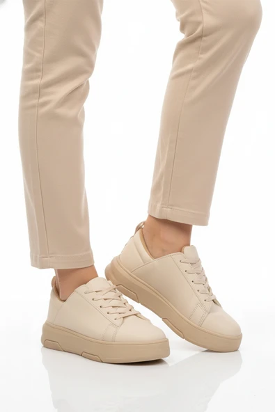 Ayakmod Bej Kalın Taban Bağcıklı Unisex Spor Ayakkabı OZ-03 Z ürün görseli