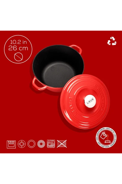 LAVA DÖKÜM YUVARLAK TENCERE DÖKÜM DEMİR KAPAK NEW HERİTAGE SERİSİ ÇAP(Ø)26CM. - 5