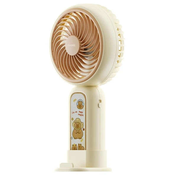 Asonic AFN20 Krem 250mAh Dahili Pil Elde Taşınabilir Masaüstü Usb Fan Şarjlı Type-c Şarj - Resim 2