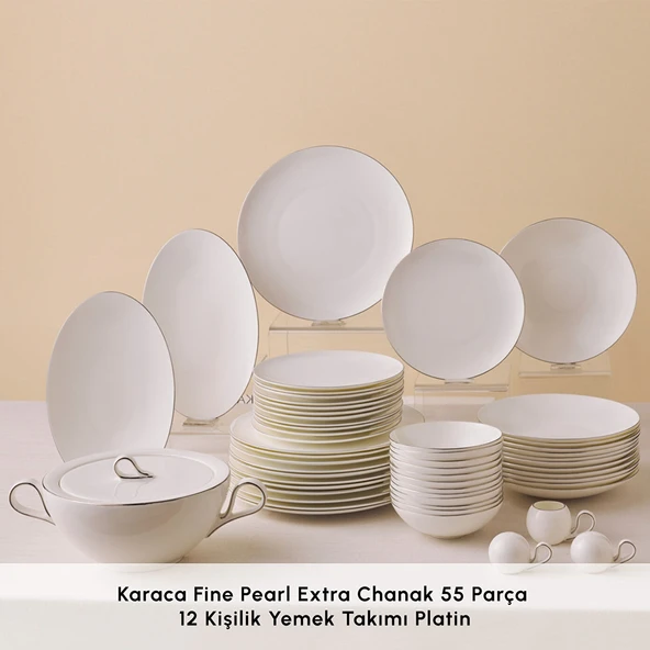 Karaca Fine Pearl Extra Chanak 55 Parça 12 Kişilik Yemek Takımı Platin - Resim 3