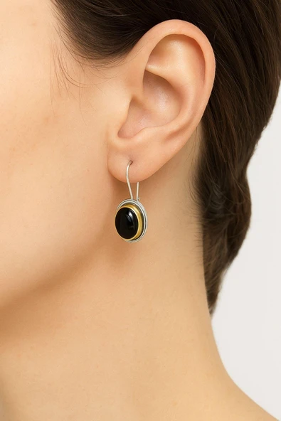 Sarma Serisi Siyah Oniks Taşlı El İşi Kadın Otantik Gümüş Küpe - 2