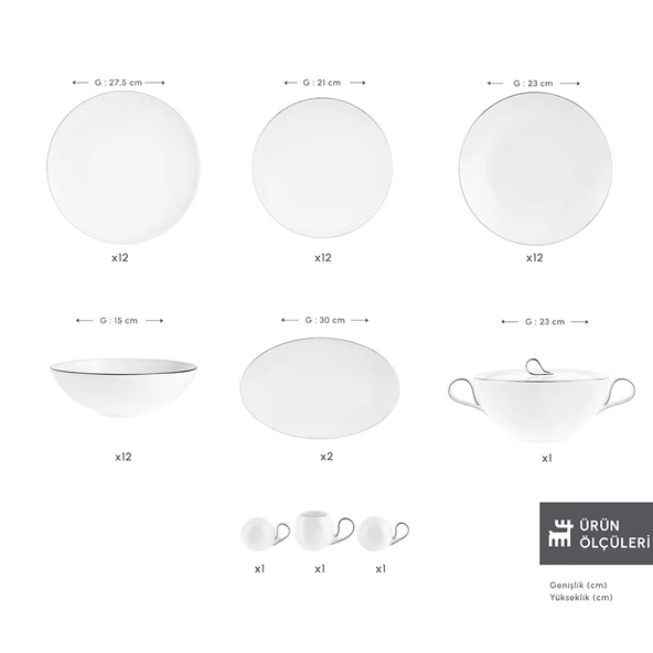 Karaca Fine Pearl Extra Chanak 55 Parça 12 Kişilik Yemek Takımı Platin - Resim 2