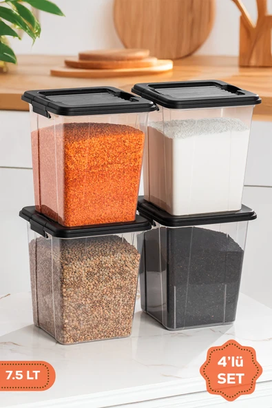 Porsima 4370 4lü Mega Boy Hava Geçirmez Deterjan Saklama Kabı Erzak Saklama Kabı Seti Gri 7,5lt ürün görseli