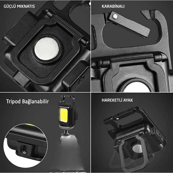 Mini Led El Feneri Anahtarlık Tipi Mıknatıslı Taşınabilir Kamp Lambası Şişe Açacağı 350 Lümen 2 Watt - Resim 4