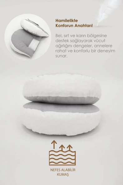 Hamile Uyku Yastığı , Emzirme ve Oturma Destek Yastığı Gri - 3