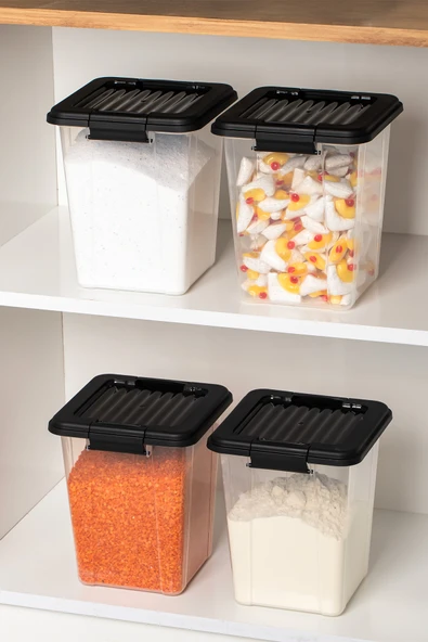 Porsima 4371 4lü Mega Boy Hava Geçirmez Deterjan Saklama Kabı Erzak Saklama Kabı Seti Gri 5lt - Resim 3