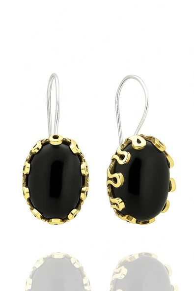 Lale Serisi El İşi Siyah Oniks Taşlı Gümüş Kadın Küpe