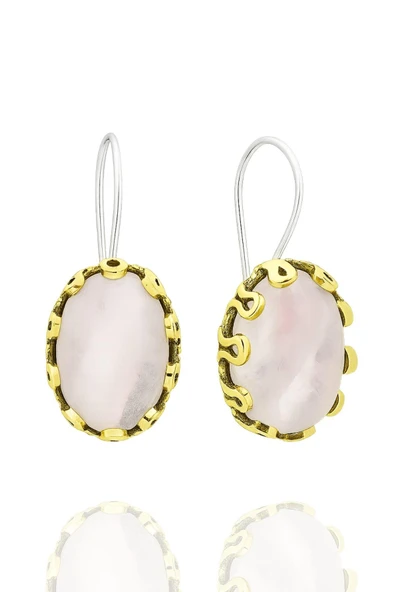 Lale Serisi El İşi Pembe Kuvars Taşlı Gümüş Kadın Küpe ürün görseli