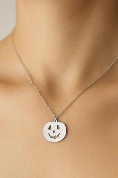 Yeni Yıl Halloween Bal Kabağı 925 Ayar Gümüş Kolye - 5