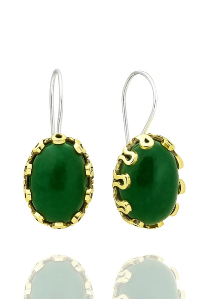 Lale Serisi El İşi Yeşil Akik Taşlı Gümüş Kadın Küpe