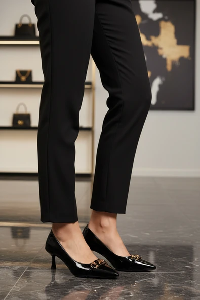 Ayakmod Siyah Rugan İnce Kısa Topuklu Kadın Abiye Ayakkabı 695029 Z - 3