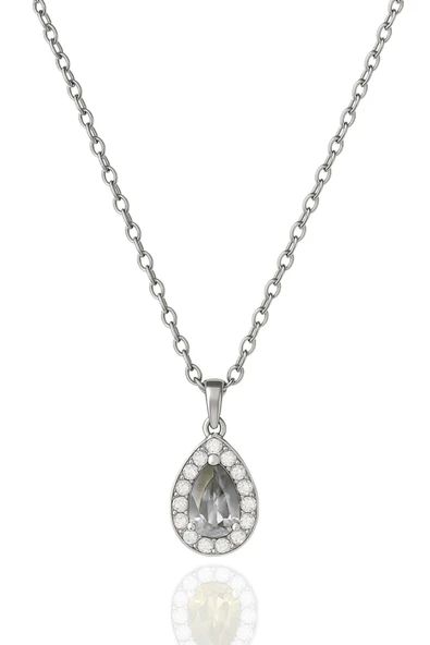 Minera Serisi 925 Ayar Gümüş Pırlanta Modeli Zirkon Taşlı Damla Kolye - Resim 5