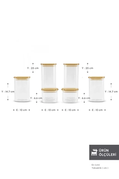 Deren Silikonlu Kapak 6'lı Cam Saklama Kabı Kare - Resim 2