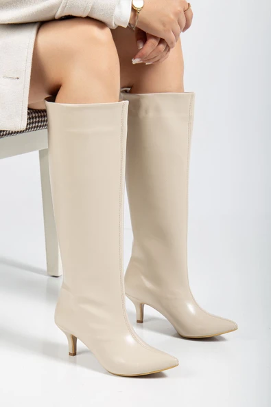 SYT-2025 Bej Kırışık Rugan Günlük Kadın Çizme - 5