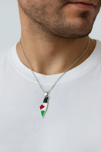 Filistin Haritası Gümüş 925 Ayar Kolye Özgür Filistin Temalı - 7