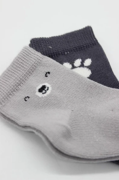 NessiWorld Bear Penye Soket Çorap 2'Li BS10116 Gri - Resim 4