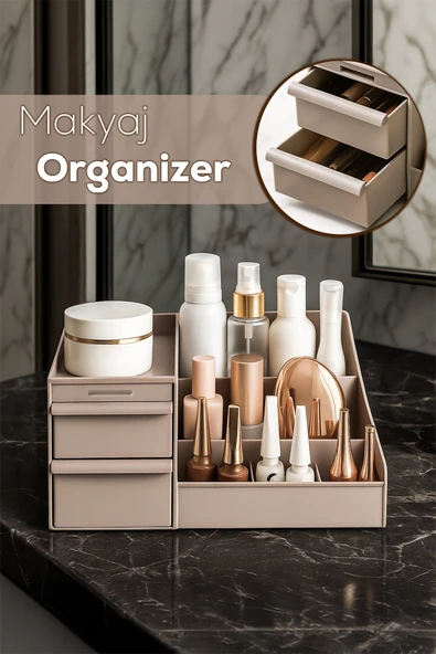 Porsima 5305 Çok Amaçlı Organizer 2 Çekmeceli Kozmetik Parfüm Krem Takı Makyaj Düzenleyici Kapicino ürün görseli 1