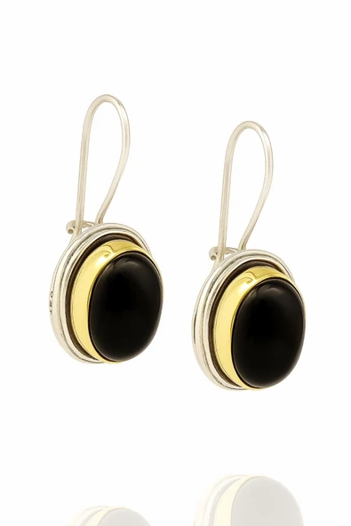 Sarma Serisi Siyah Oniks Taşlı El İşi Kadın Otantik Gümüş Küpe