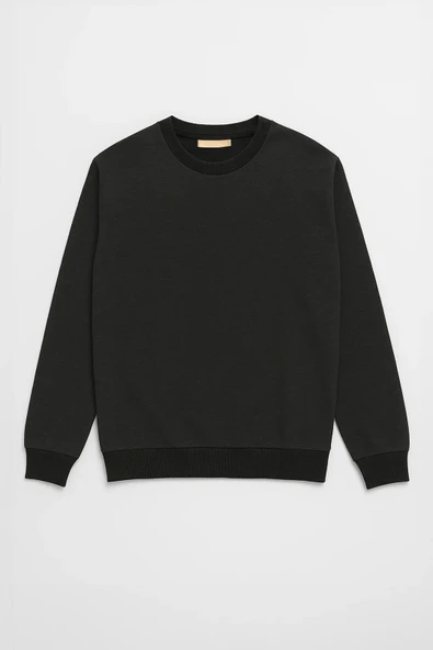 Erkek Bisiklet Yaka Düz Antrasit Sweatshirt - Resim 4