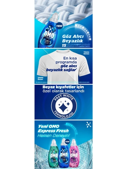 Omo Express Fresh Ultra Beyaz Sıvı Çamaşır Deterjanı 1480 Ml x 6 Adet - Resim 6
