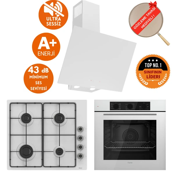 Ferre SilenArt Dorio Ultra Sessiz Beyaz  Ankastre Set  ( D081 -SA + EL066  EMAYE OCAK + QBL62CB ) ürün görseli