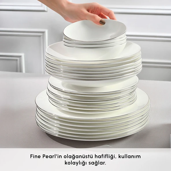 Karaca Fine Pearl Extra Chanak 55 Parça 12 Kişilik Yemek Takımı Platin - Resim 6