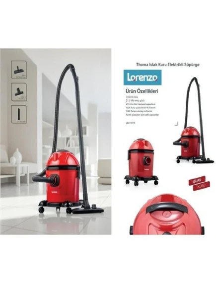 LORENZO THOMA ISLAK KURU ELEKTRİKLİ SÜPÜRGE KIRMIZI SİYAH