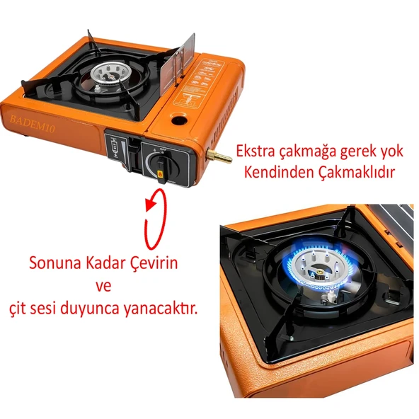 Taşınabilir Portatif Kamp Ocağı Tekli Tek Gözlü Kartuşlu Piknik Tüp Bağlantılı Gezi Ocak Gri Renk - 2