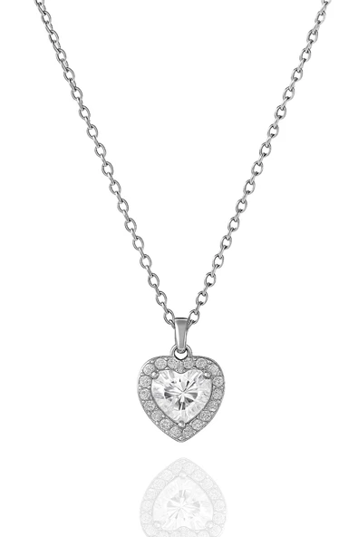 Minera Serisi 925 Ayar Gümüş Pırlanta Modeli Zirkon Taşlı Kalp Kolye - 9