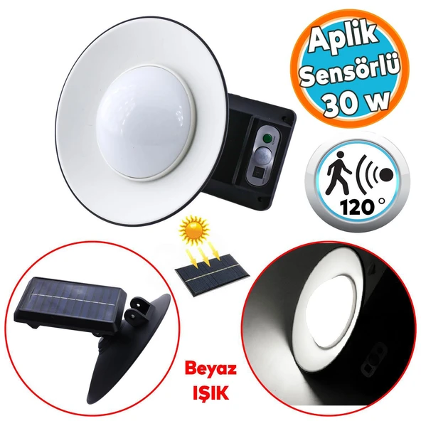 Güneş Enerjili Dış Aydınlatma 2 Modlu Işıklandırma Sensörlü Beyaz Işık Aplik 30 W Sarj Edilebilir ürün görseli