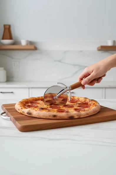 Mien Prateg Akasya Saplı Pizza Ruleti Pizza Bıçağı - Resim 2