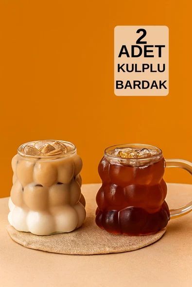 2 Adet Üzüm Desen Isıya Dayanıklı Kulplu Cam Bardak Kahve,Meşrubat,Su,Bardağı ürün görseli 1